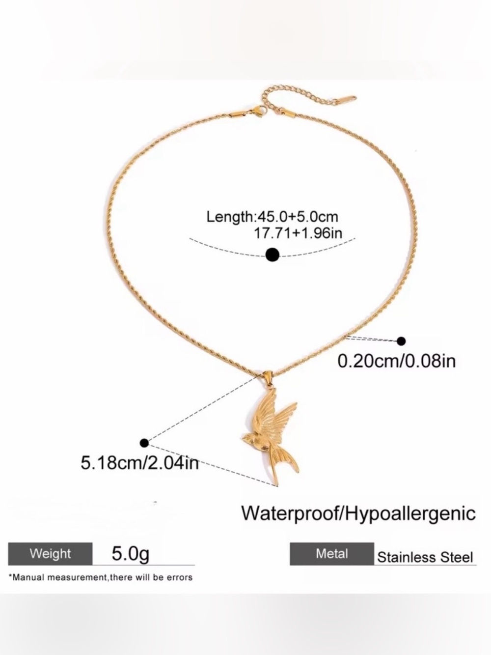 Gold Bird Motif Necklace Earrings and Ring Set
Waterproof Tarnish free - Picture 7 of 7